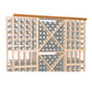 72-inch straight crown molding with perforated lattice panels in warm wood