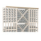Light wood wine bottle rack with grid dividers and straight top trim, 72 in