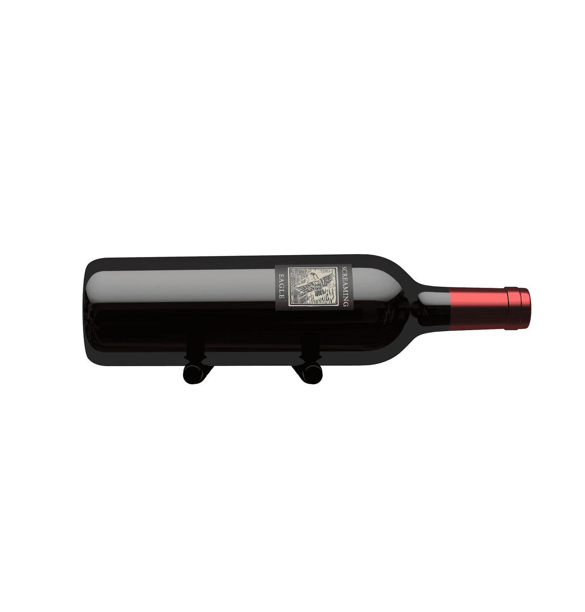 Single wine peg bottle holder with dark bottle and metal pegs