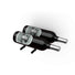Two wine peg bottle holders with dark bottles and silver metal pegs