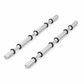 Satin aluminum wine bottle display pegs with black rings and two rod bars