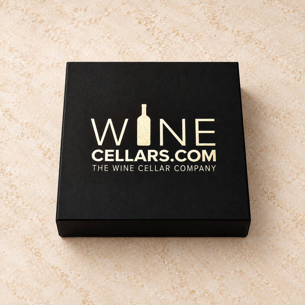 WineCellars.com wood sample kit, closed black box with logo