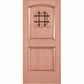 Light wood wine cellar door with arched top and black wrought-iron speakeasy grate