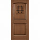 Warm brown wine cellar door with arched top and black wrought-iron speakeasy grate