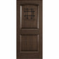 Rich dark wood wine cellar door with arched top and black wrought-iron speakeasy grate