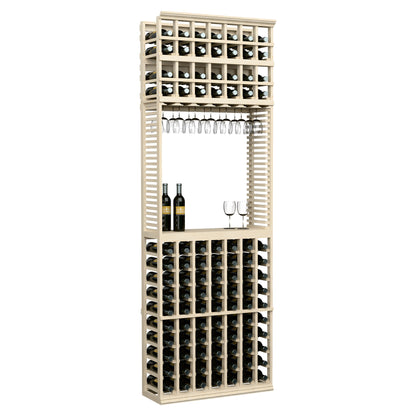 Wine tasting station with stemware rack and bottle storage, light wood finish