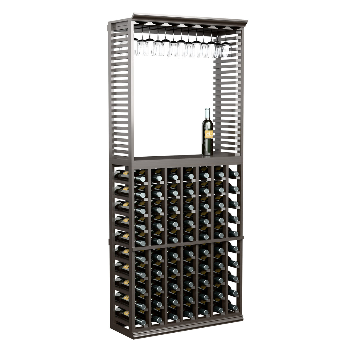 6ft wine tasting station with stemware rack and multi-bottle storage, dark wood finish
