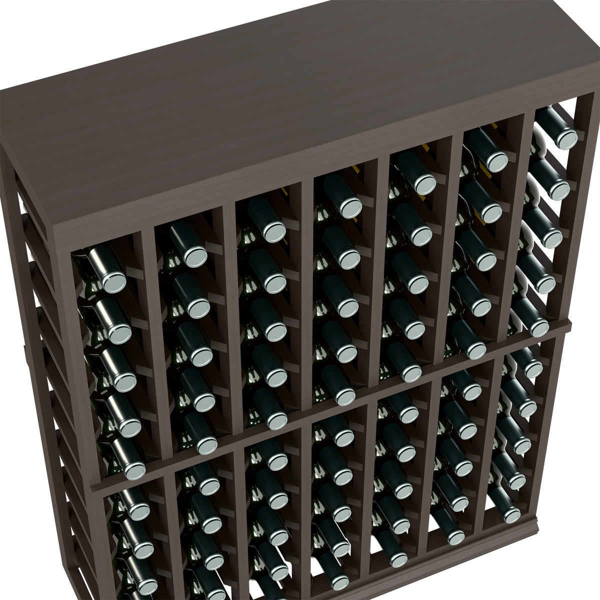 Half-height wine tasting table with solid top; angled view of bottle slots and frame