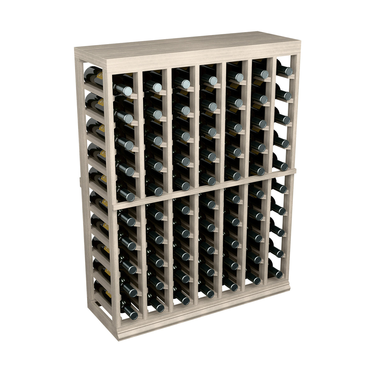 Half-height wine tasting table with solid top, light gray frame and bottle slots