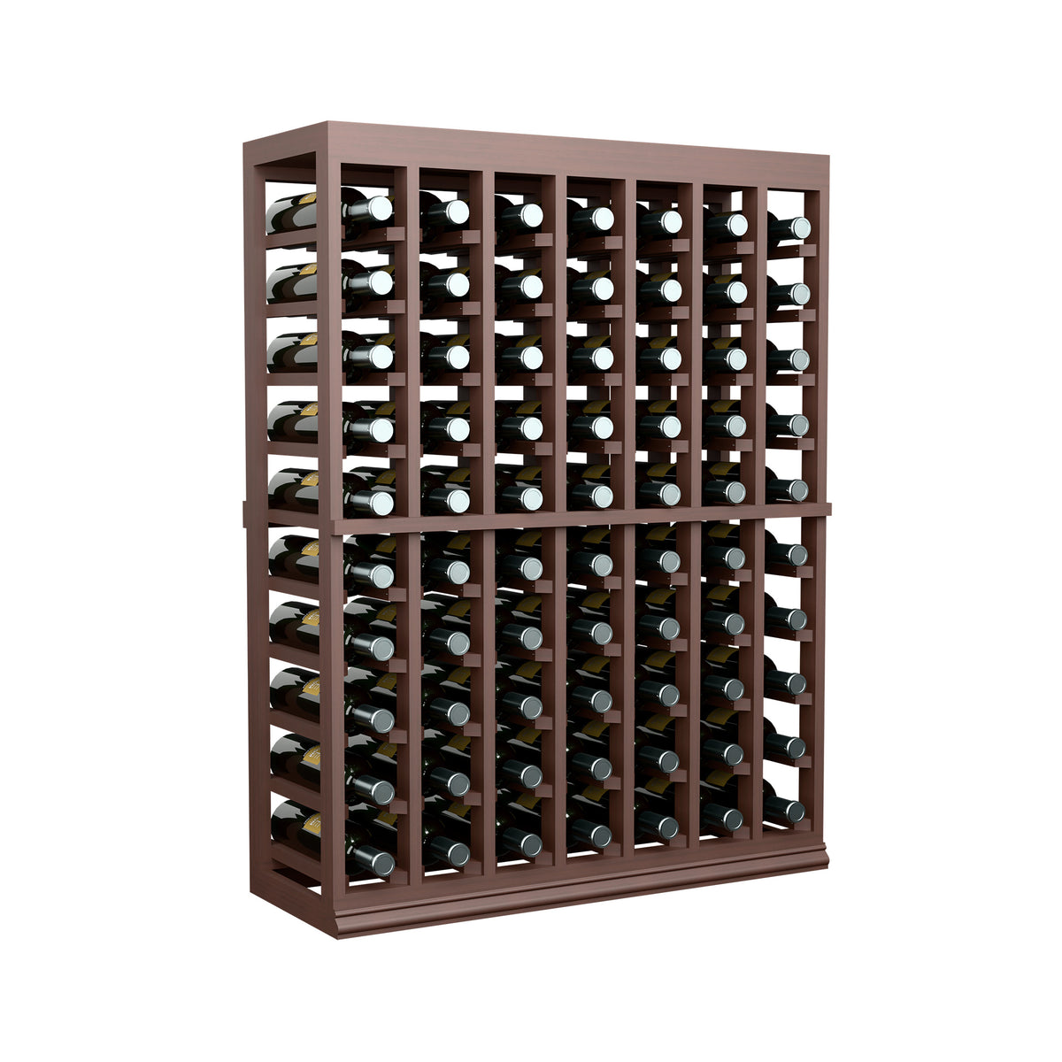 Wine tasting table with solid top, dark wood front wine bottle display rack