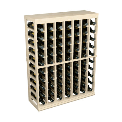 Light wood wine bottle rack with solid top, visible front bottle grid and side frame