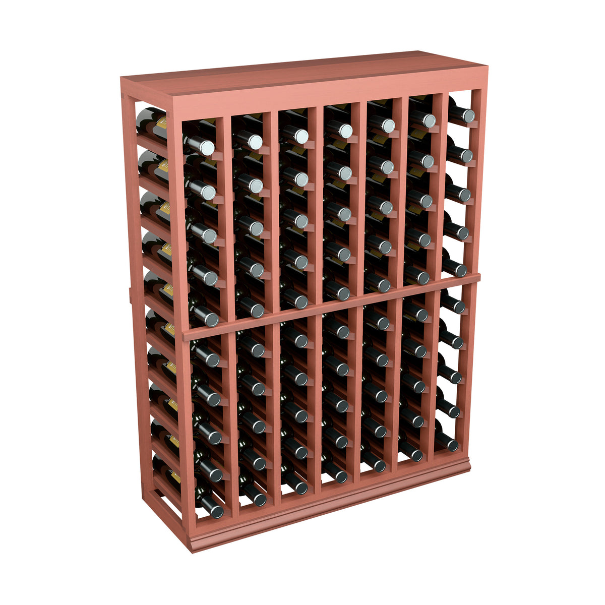 Red wood wine bottle rack with solid top, half-height, front view