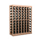 Wood half-height wine bottle tasting table with solid top, featuring bottle slots across the front.