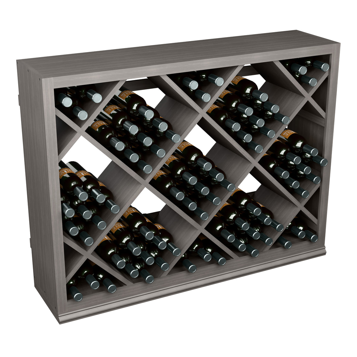 Half-height diamond wine storage cabinet, dark finish, front view with bottle slots