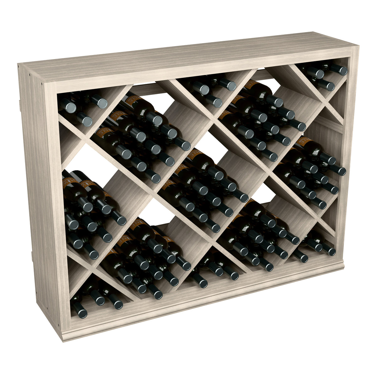 Half-height diamond-pattern wine bottle rack, light wood with divided cubbies