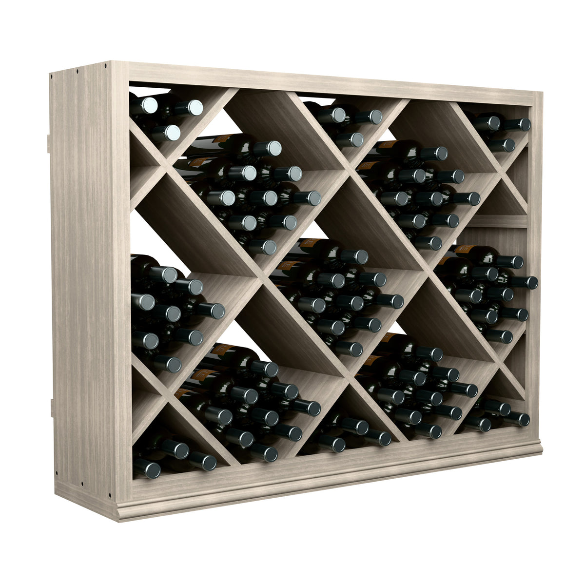 Half-height diamond-pattern wine bottle rack, open front with bottle slots