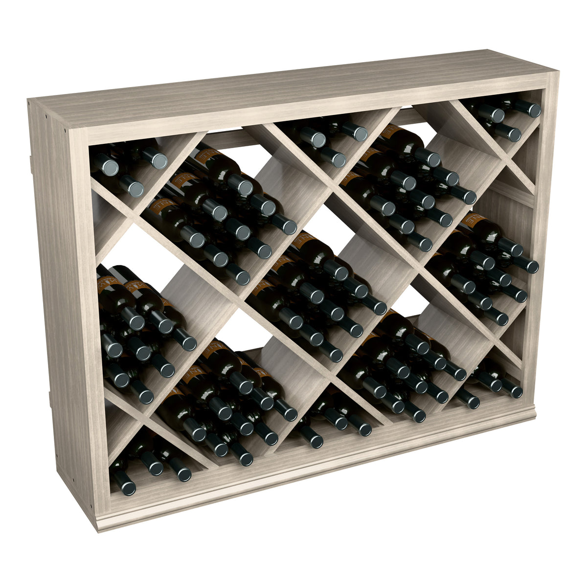 Half-height wine bottle storage cabinet, diamond lattice dividers, bottle slots