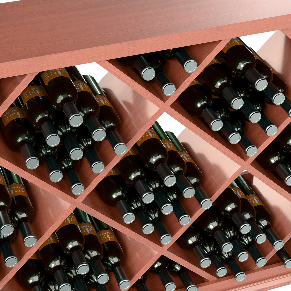 Half-height wine bottle display rack close-up showing diamond lattice bottle slots