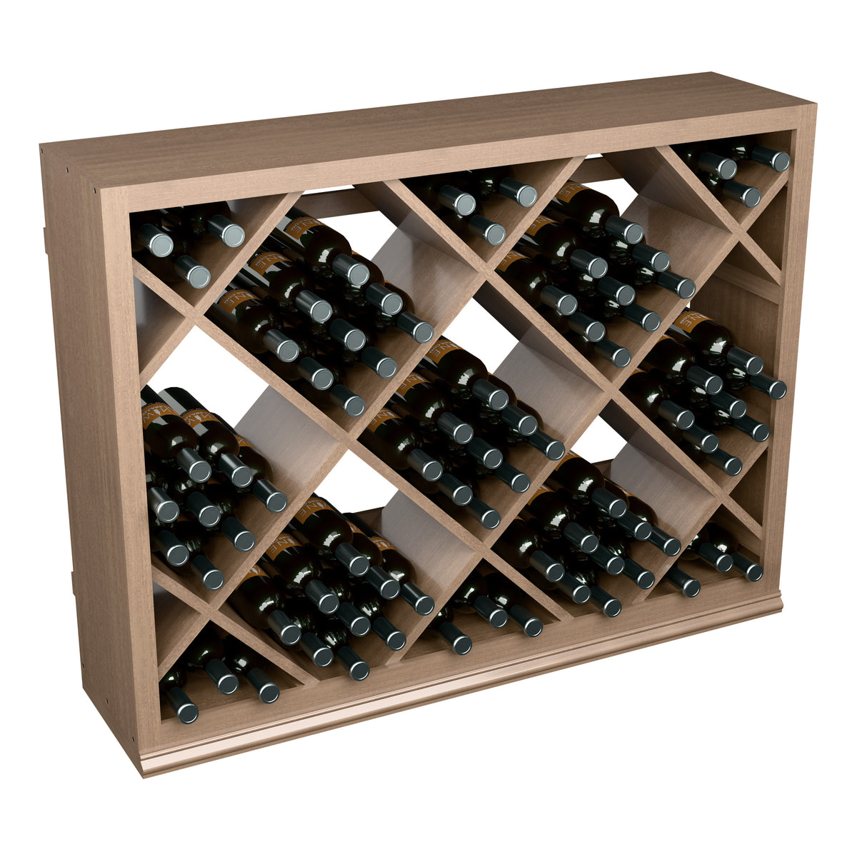 Half-height diamond wine bottle rack in dark finish with multiple bottle slots and crisscross dividers
