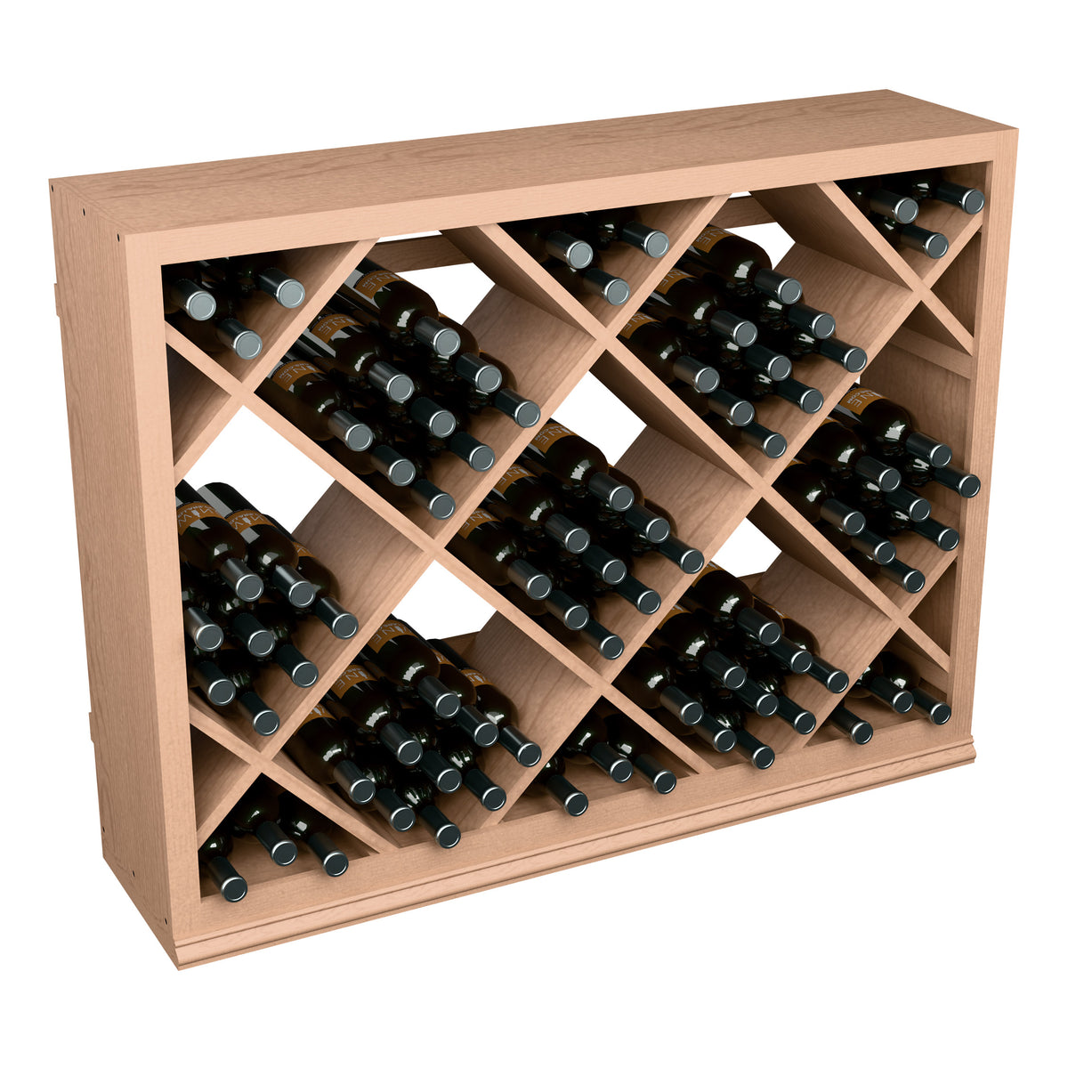 Light wood wine bin half-height with diamond lattice bottle holders
