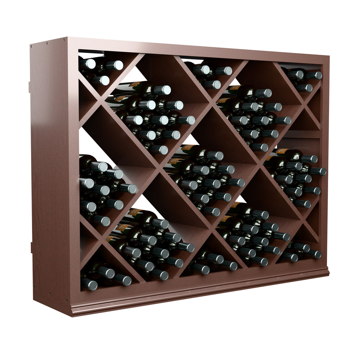 Half-height wine bottle storage cabinet with diamond lattice wine rack, dark brown finish