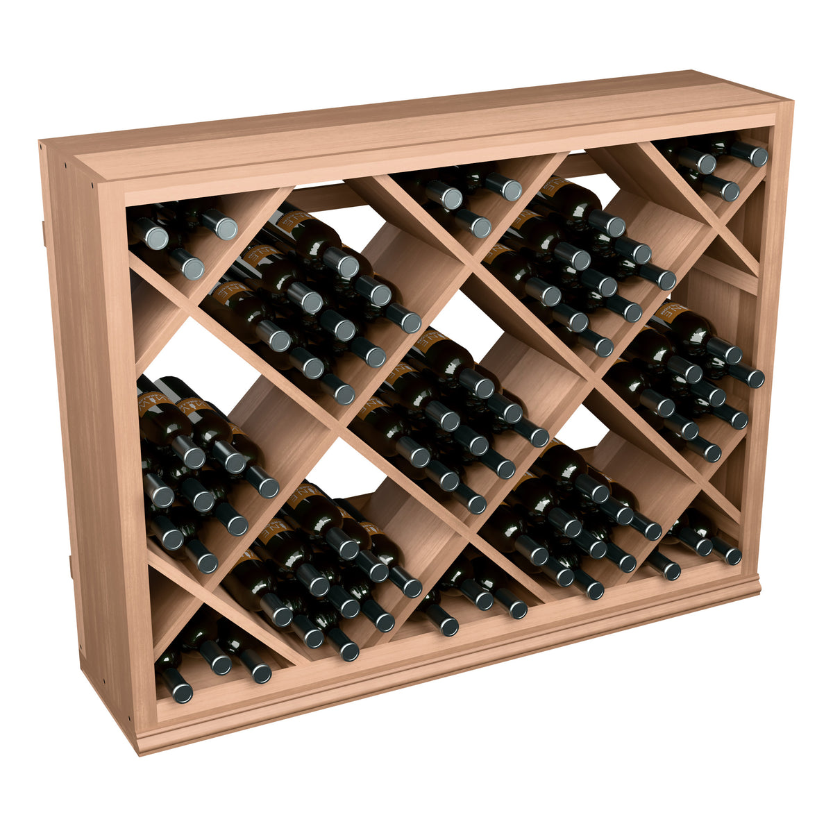 Half-height diamond wine rack with bottles displayed in a light wood lattice