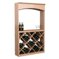 Wood wine tasting station with archway, diamond wine rack, bottle and glass holders