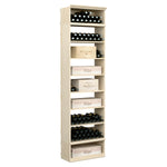 Rectangular wine and case storage bin cabinet in pale white finish with open shelves