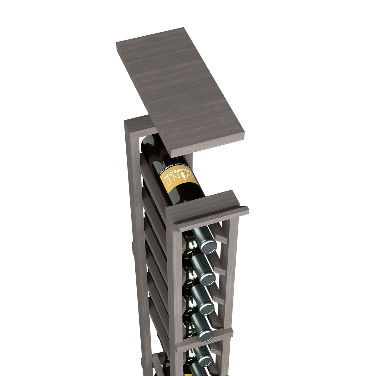 1-column wine rack top shelf in dark gray wood, with bottle holder slots