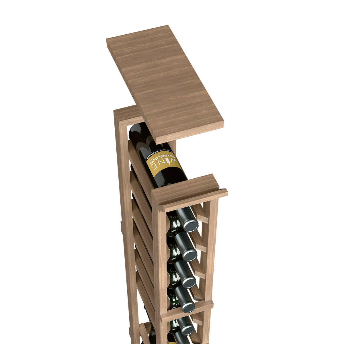 1-column wine rack top shelf in medium brown wood, stacked bottle openings