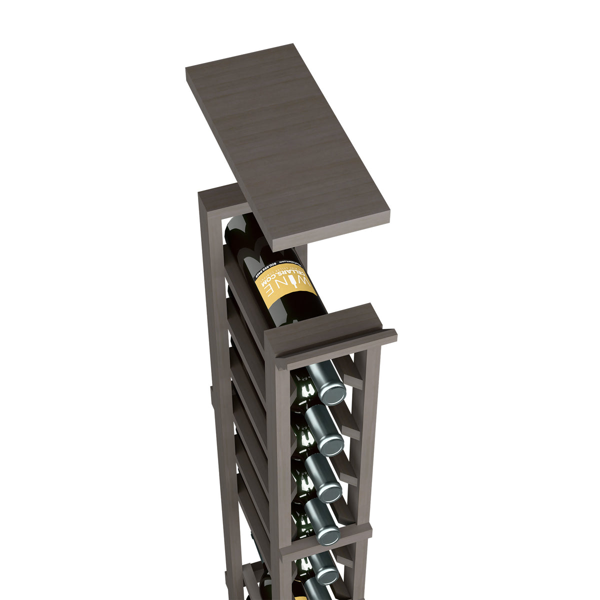 1-column wine rack top shelf in dark gray wood, with bottle holder slots