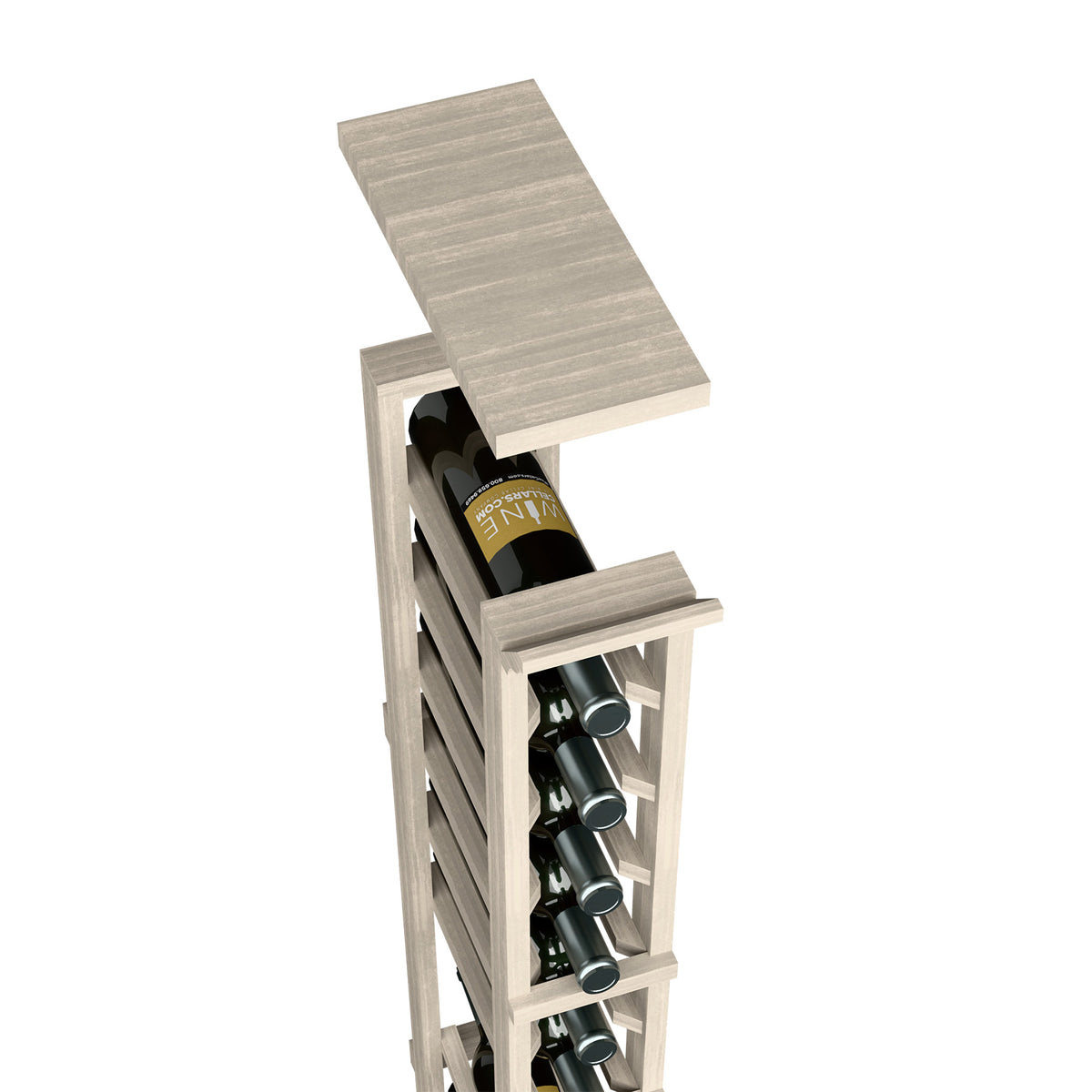 Solid top shelf wine rack, light grey wood with vertical bottle slots