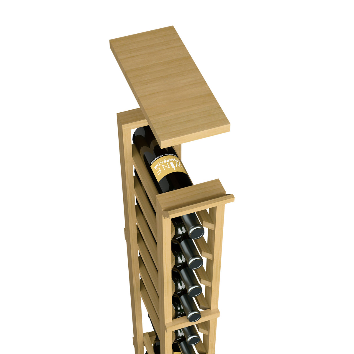 Solid top shelf wine rack, natural light wood with front bottle cubbies