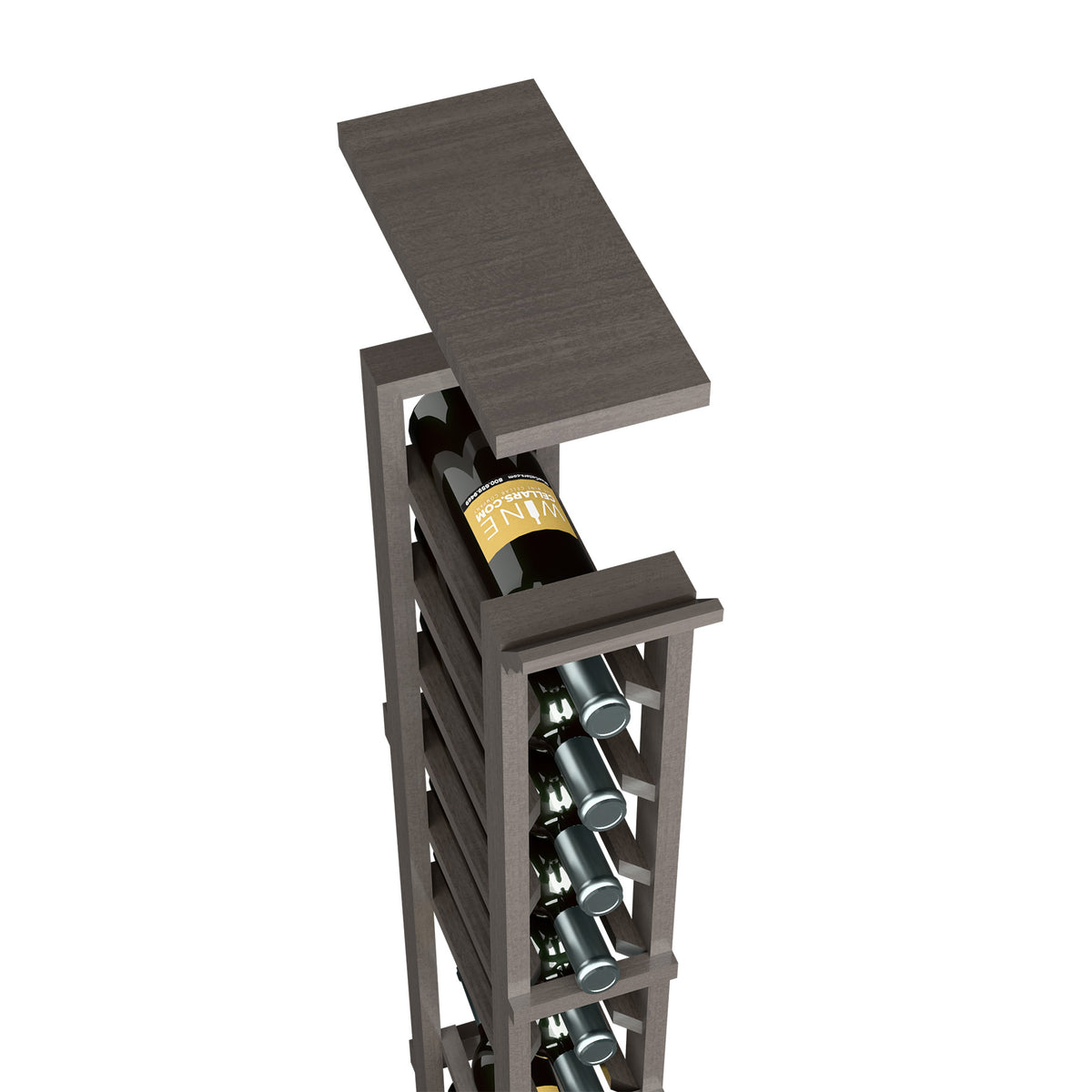 Wine rack top shelf for 1-column rack, dark grey wood, angled front bottle holders
