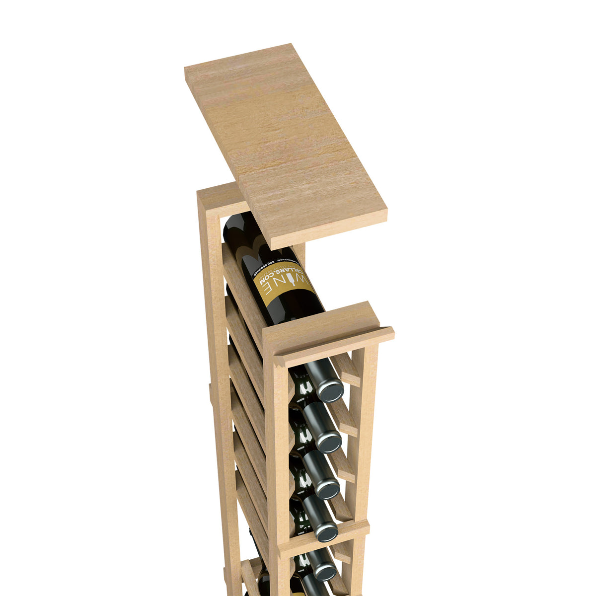 Wine rack top shelf for 1-column rack, light wood with bottle holders and shelf