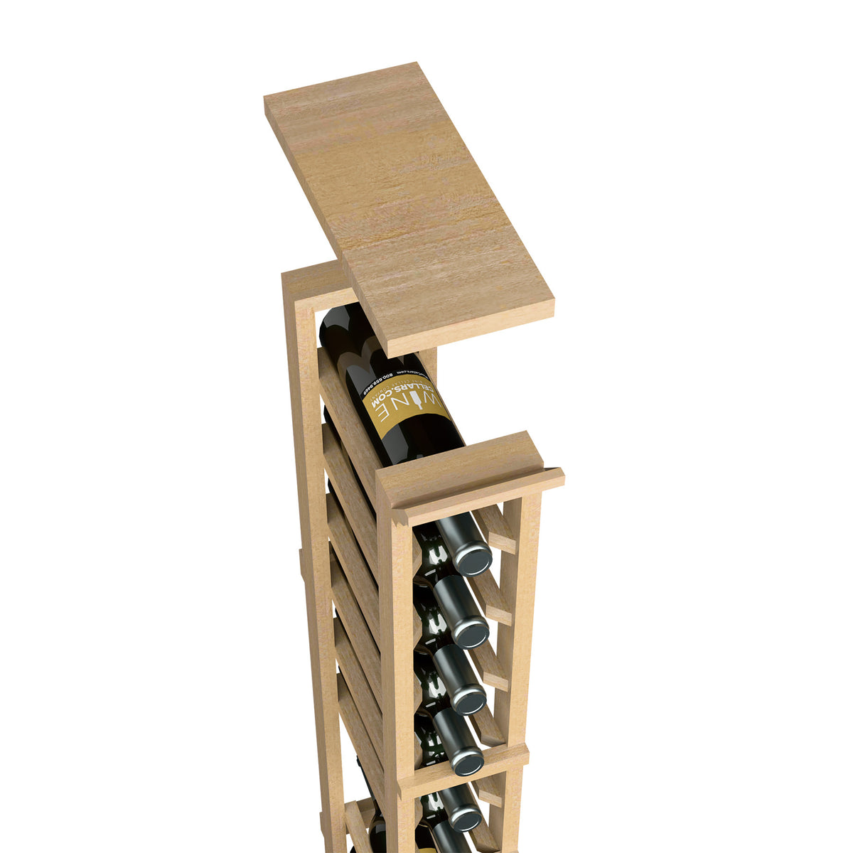 Wine rack top shelf for 1-column rack, light wood, angled front bottle holders