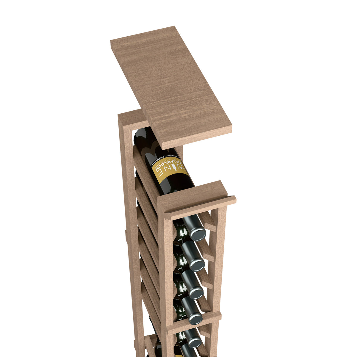 Wine rack top shelf for 1-column rack, medium brown wood with bottle holders