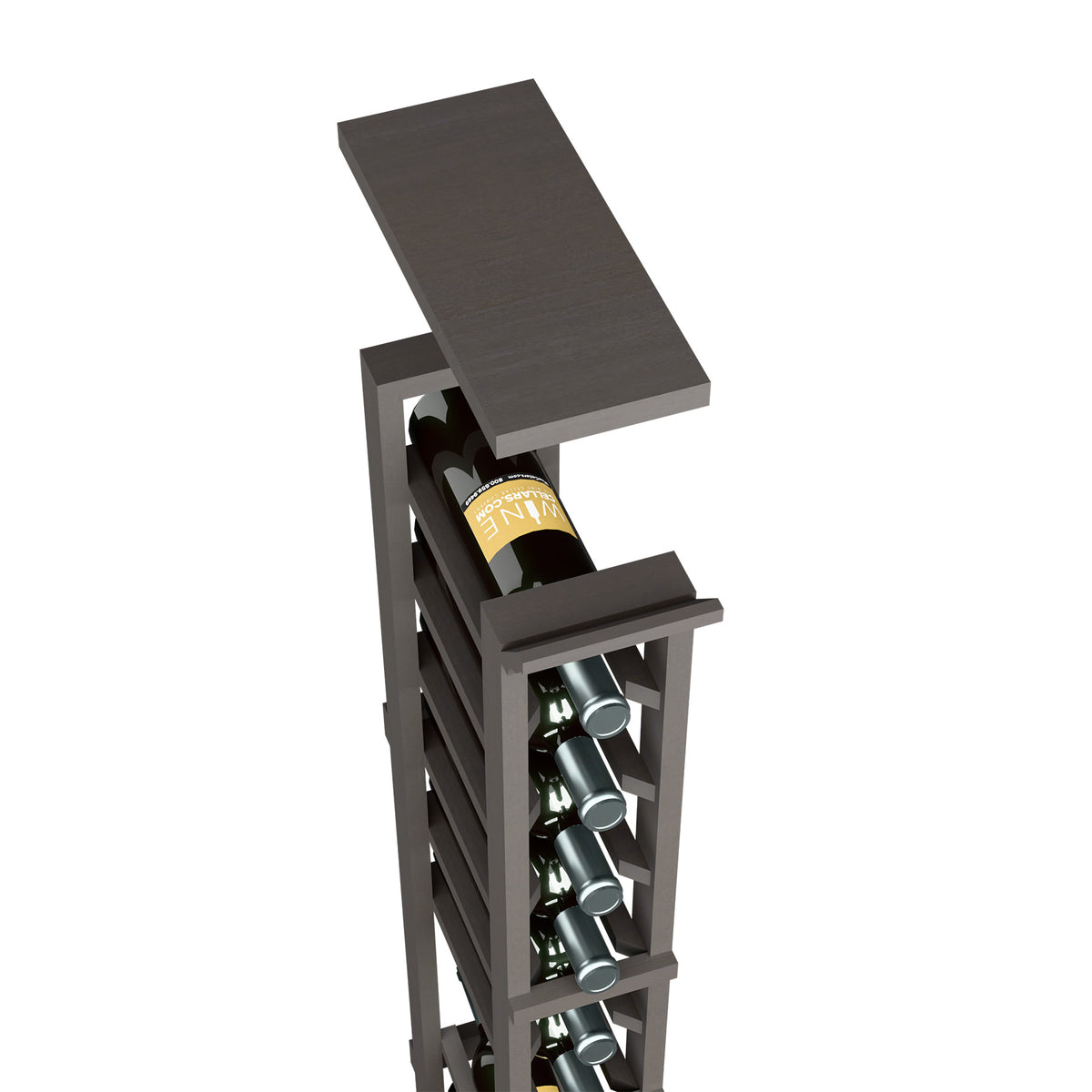 Wine rack top shelf for 1-column rack, dark grey wood with bottle holders