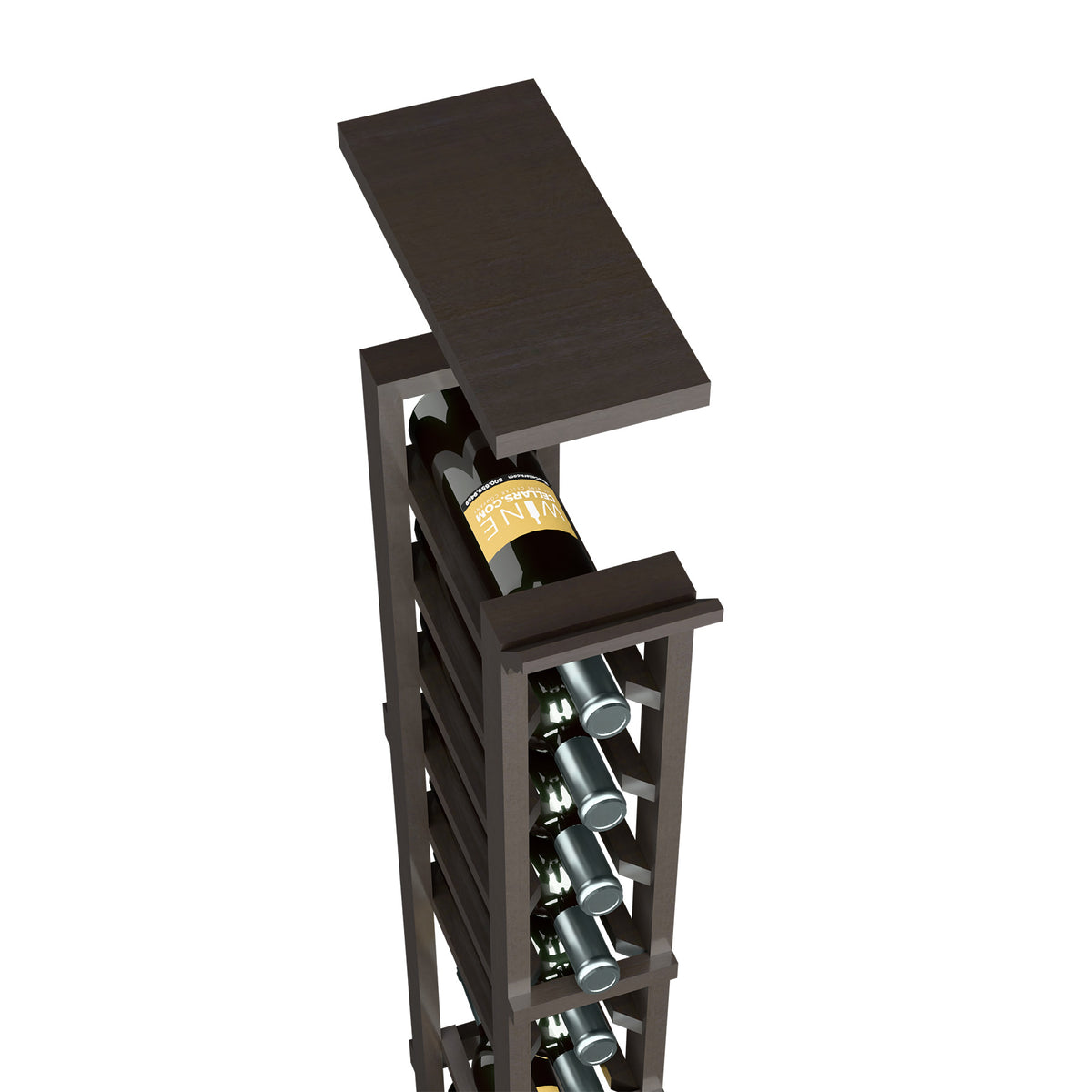 Wine rack top shelf for 1-column rack, dark grey wood, front view bottle holders