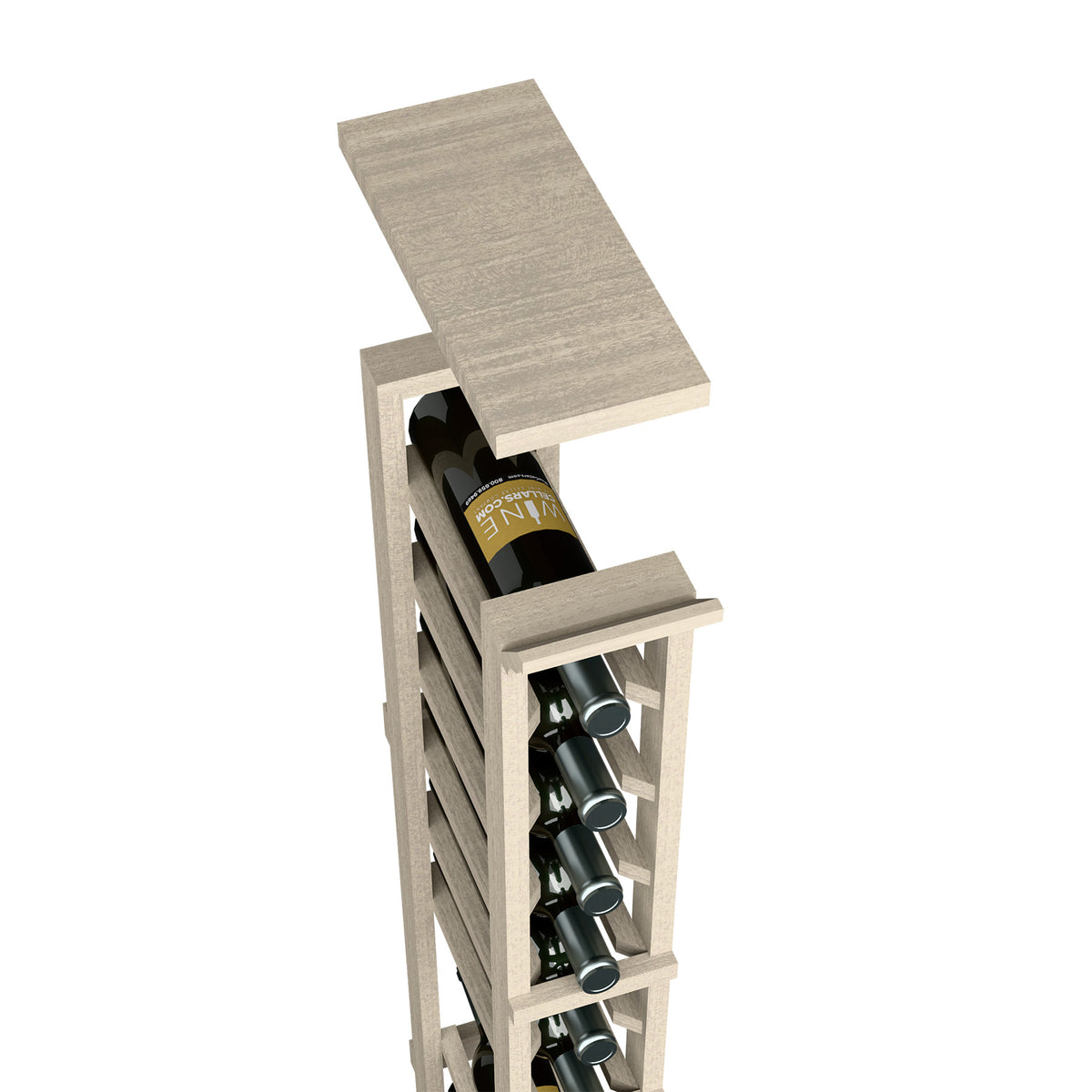 Light gray wood 1-column wine rack top shelf with bottle and glass holders