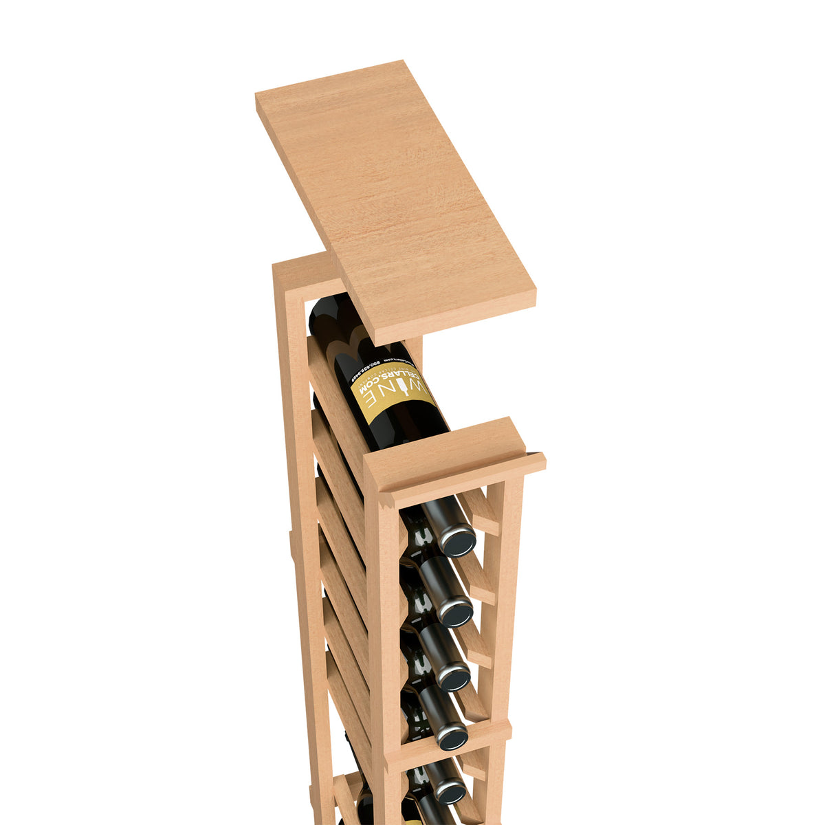 Natural wood 1-column wine rack top shelf with bottle storage and stemware rack