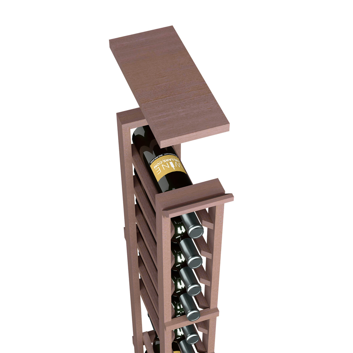 Dark brown wood 1-column wine rack top shelf with bottle and glass rack