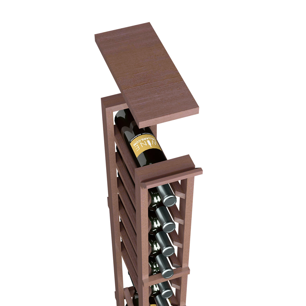 Dark brown 1-column wine rack top shelf with stacked stemware holders