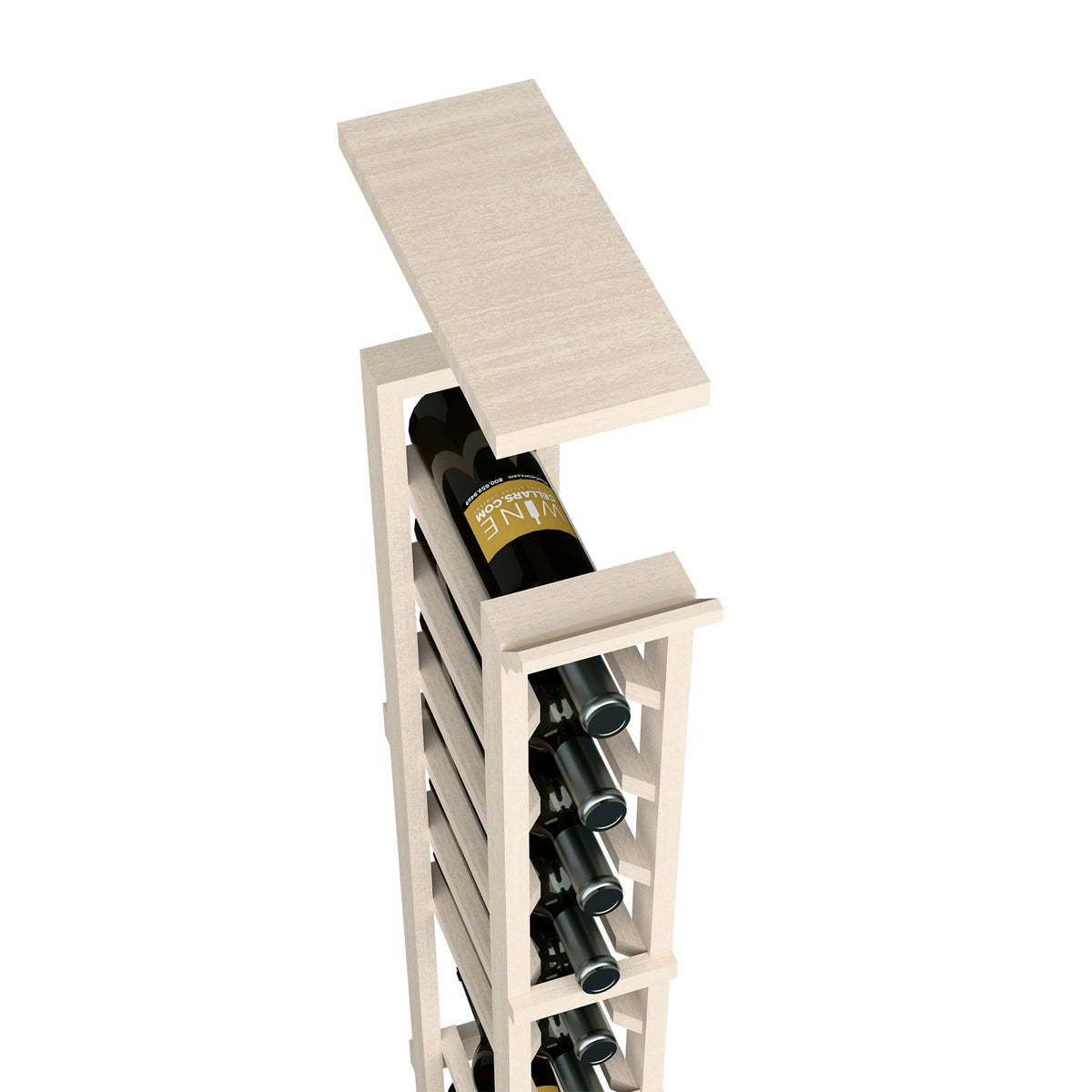 Whitewashed wood 1-column wine rack top shelf with bottle and stemware holders