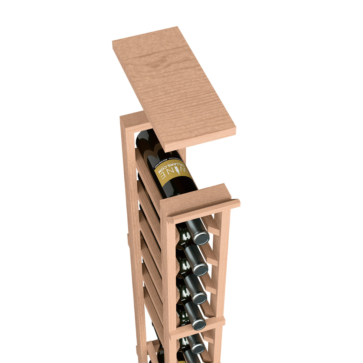 Light wood wine rack top shelf with bottle holders, vertical single-column rack