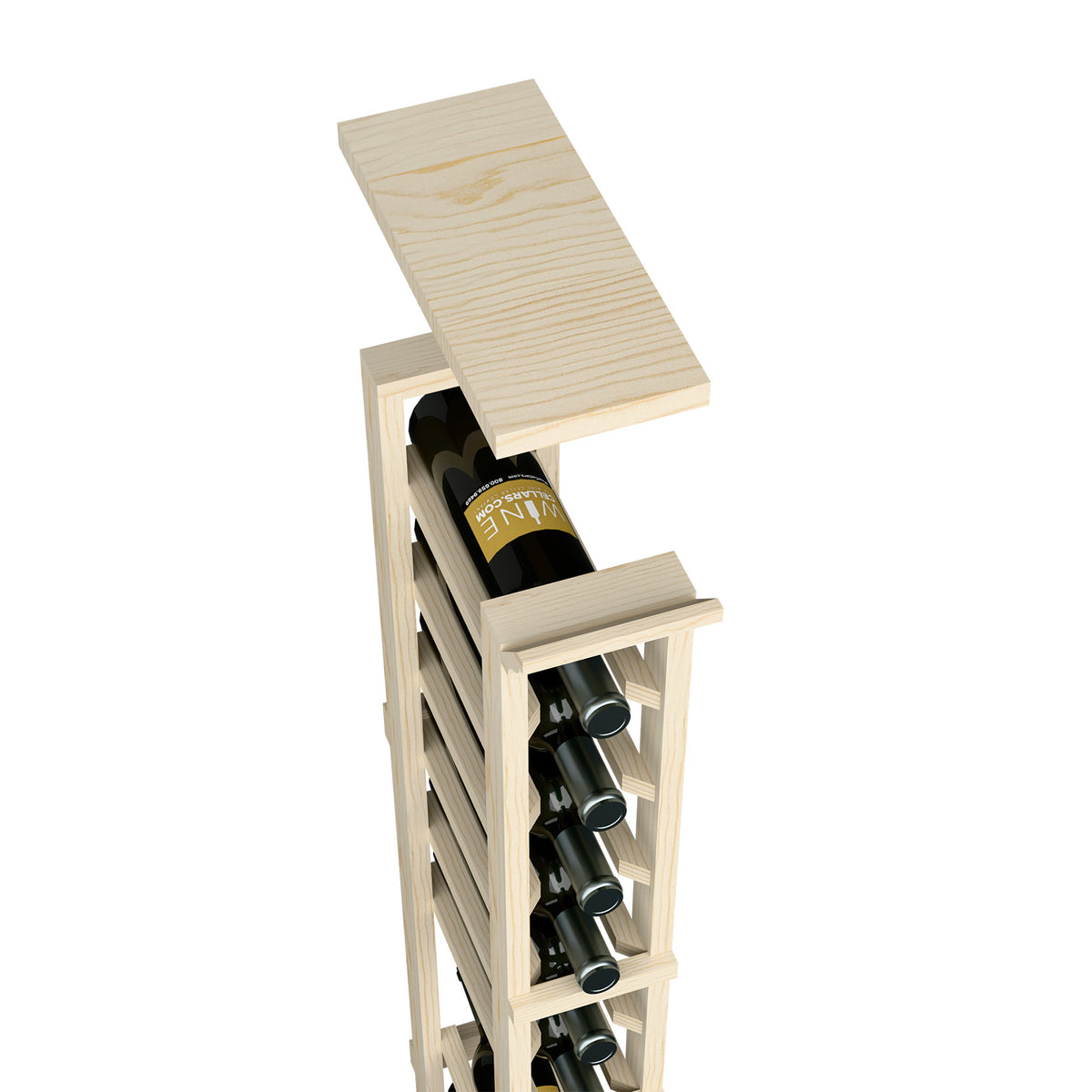 Light wood top shelf with wine bottle slots for a 1-column rack