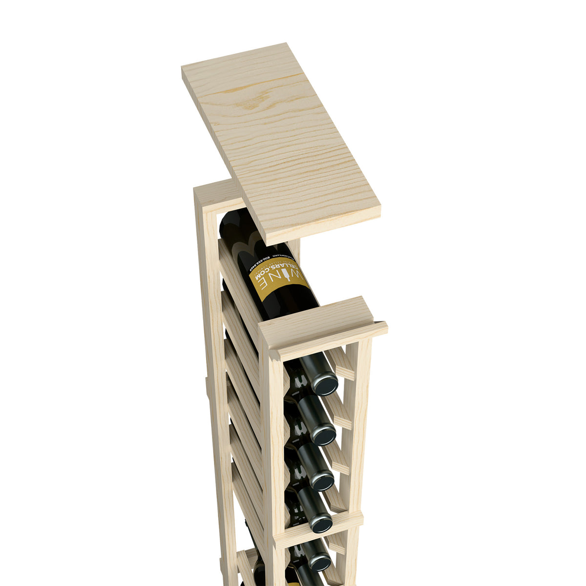 Light wood top shelf with wine bottle slots for a 1-column rack