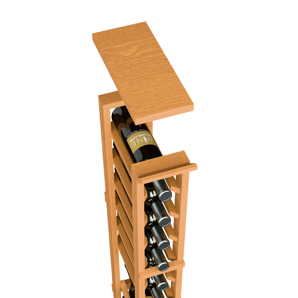 Warm light wood top shelf with wine bottle slots for a 1-column rack