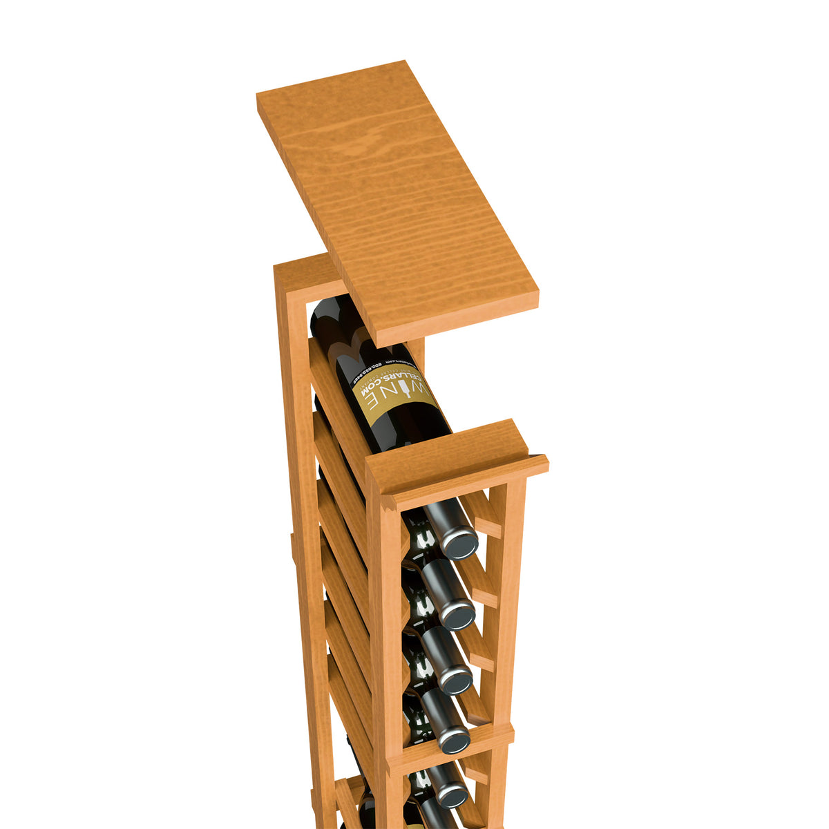 Warm light wood top shelf with wine bottle slots for a 1-column rack