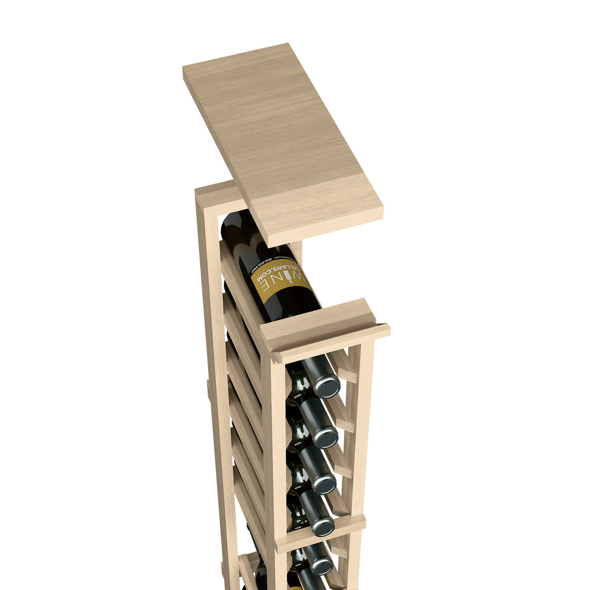 Light wood wine rack top shelf with front bottle holder frame, one-column design